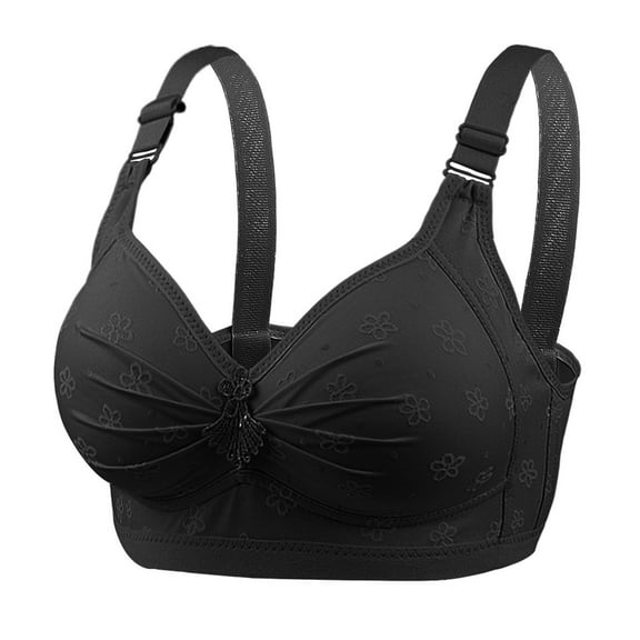 Loopsun Plus Size Bras for Women, Woman Oversized Wireless Bra Front Button Push Up Underwear Bra Black XL