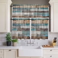 thumbnail image 4 of 3 Piece Kitchen Curtains and Valances Set Teal Brown Farmhouse Cafe Curtains 36 Inch Length Vintage Retro Wooden Valance & Tier Curtain for Living Room Bedroom Small Window 54"x18"+27"x36"*2, 4 of 6