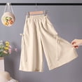 thumbnail image 6 of VBEWZET Girls Ice Silk Wide Leg Culottes, Elastic Waist Flowy Capri Pants Elastic Waist Casual Summer Trousers for Kids & 5-15 Years Beige 7-8 Years, 6 of 6