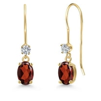 Gem Stone King 14K Yellow Gold Red Garnet and Lab Grown Diamond Earrings for Women | 1.27 Cttw | Gemstone January Birthstone | Oval 6X4MM