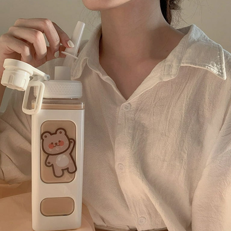 400 ML Kawaii Bear Pastel Water Bottle Cute Kids Girls School Frosted  Plastic Milk Tea Cup Anti-fall Leak Proof Drinking Bottles