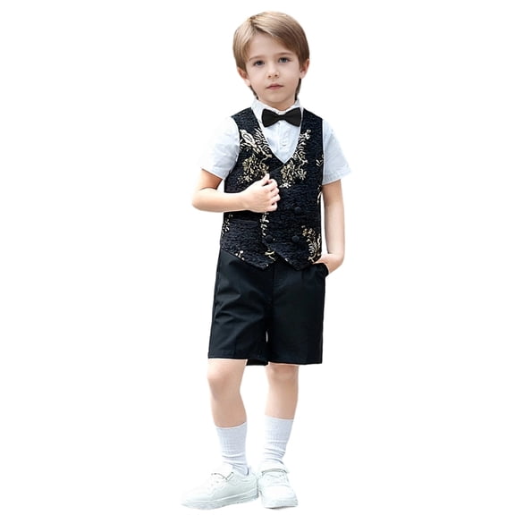 MEZZALL Boys Suit Set Formal Vest Outfits Embroidered Kids Toddler Birthday Party Piano Performance Wedding Guest Attire For 3 16 Breathable Cartoon Clothing