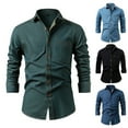 thumbnail image 3 of Mens Casual Button Down Denim Shirts Long Sleeve Untucked Stretch Wrinkle-Free Dressy Causal Shirt Blouses, 3 of 4