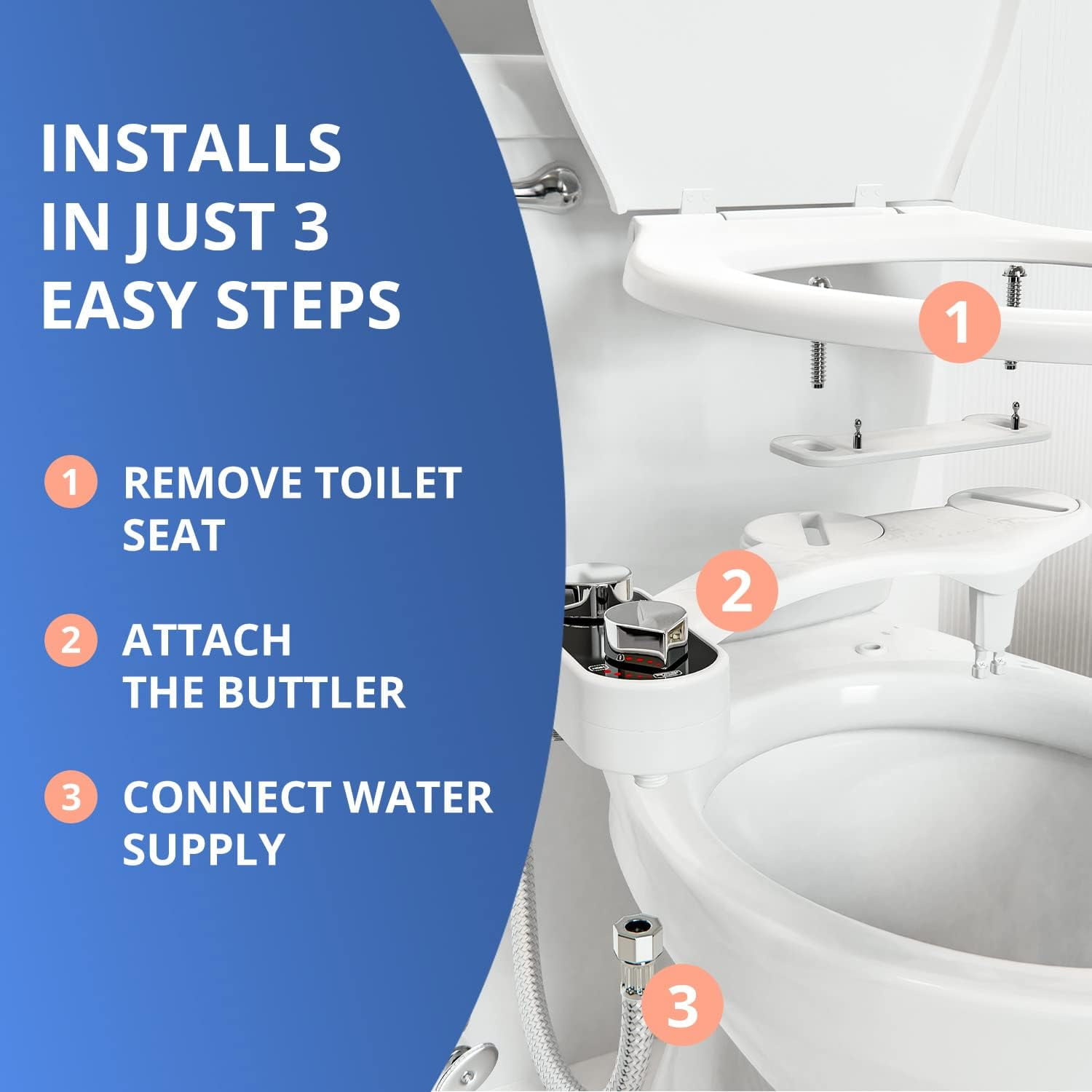 Clear Rear Bathroom Water Bidet Attachment with Self-Cleaning Nozzles