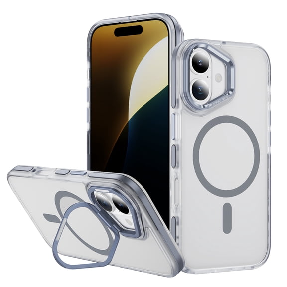 Corliven for iPhone 17 Case, Magnetic PC TPU Kickstand Cover, Shock Absorbing Anti-Scratch Protective Case, Wireless Charging Compatible, Gray