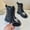 Black, variant on Girls Black Rhinestone Bow Quilted Mid-Calf Platform Boots with Front Zipper, Faux Faux Leather Dress Boots,Size 32
