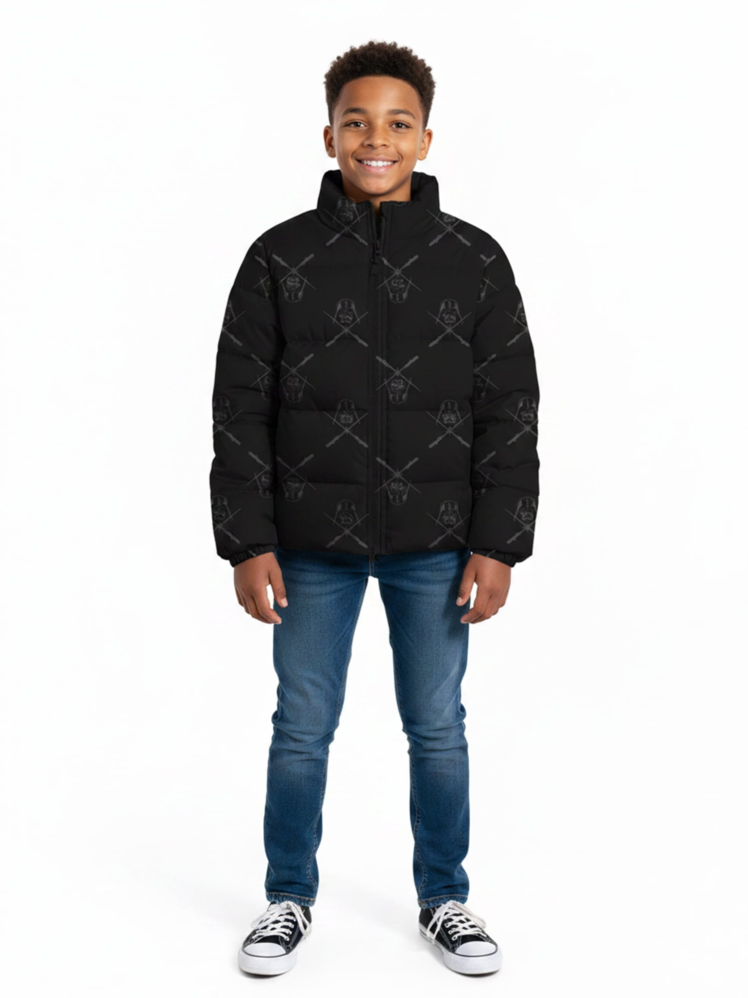 Boys’ Star Wars Darth Vader Allover Print Puffer Jacket, Black, Sizes XS–XL