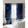 thumbnail image 3 of Blue Trees Blackout Curtains, Light Blocking Print Window Curtains, Forest Art Decor Spring Summer Nature Leaf Thermal Insulated Window Drapes for Living Room Kitchen Cafe 2 Panels, 55"W x 39"L, 3 of 9