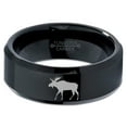 thumbnail image 2 of Tungsten Elk Moose Walking Band Ring 8mm Men Women Comfort Fit Black Beveled Edge Polished, 2 of 4