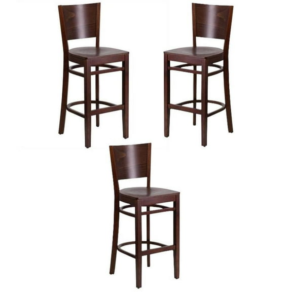 Home Square Lacey 43.5" Restaurant Bar Stool in Walnut - Set of 3