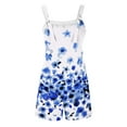 thumbnail image 4 of Royal Blue Floral Print Loose Fit Shorts for Women Fall Summer Faux Linen Casual Thin Straight Leg Overalls Shortalls Shorts One Piece Women 2025 Clothing Fashion 3XL, 4 of 5