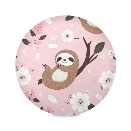 

WOBOGO Cute Sloth Pattern with White Floral Accents Round Placemats Set of 6 Heat Resistant Washable Kitchen Table Decorations 15.4in