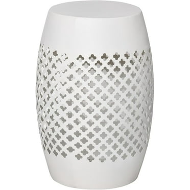 12.5" Steel Patio End Table, Round Hollow Drum Side Table, Accent Table for Indoor and Outdoor, White