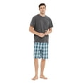 thumbnail image 2 of Men Cotton Pajama Shorts For Men Lightweight Plaid Soft Nightwear Short Sleeves PJS With Pockets, 2 of 5