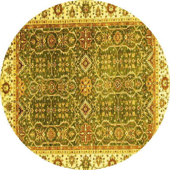 Ahgly Company Machine Washable Indoor Round Abstract Yellow Modern Area Rugs, 6' Round