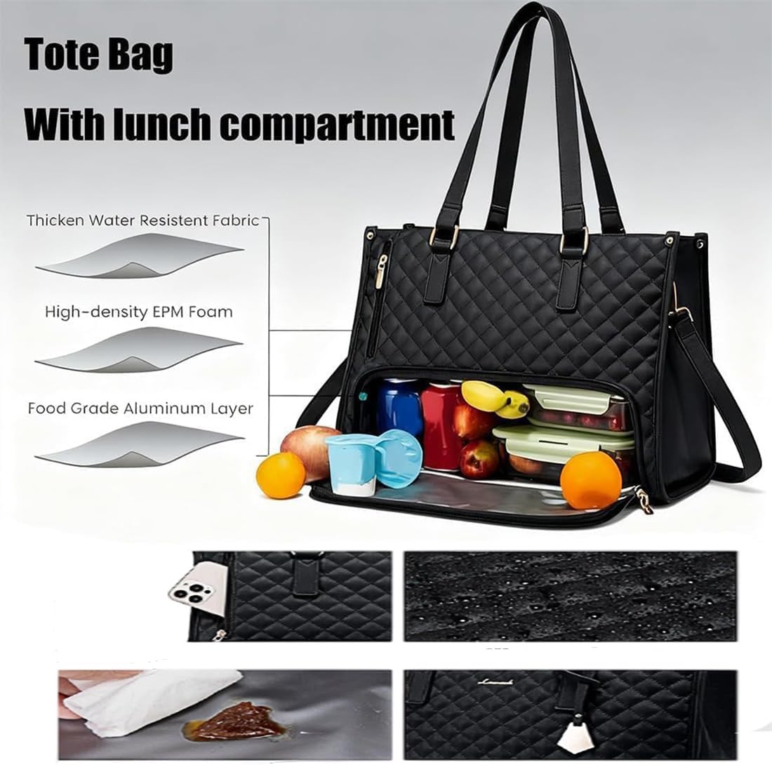 Packuumbagsco 3 In 1 Tote Bag,15.6In Office/Travel/Casual Quilted Tote Laptop Lunch Bag for Women with Compartment