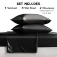 thumbnail image 6 of Flxxie 4 Pieces King Silky Satin Sheet Set for Hair and Skin, Includes Flat Sheet, Deep Pocket Fitted Sheet and Pillowcases, Black, 6 of 6