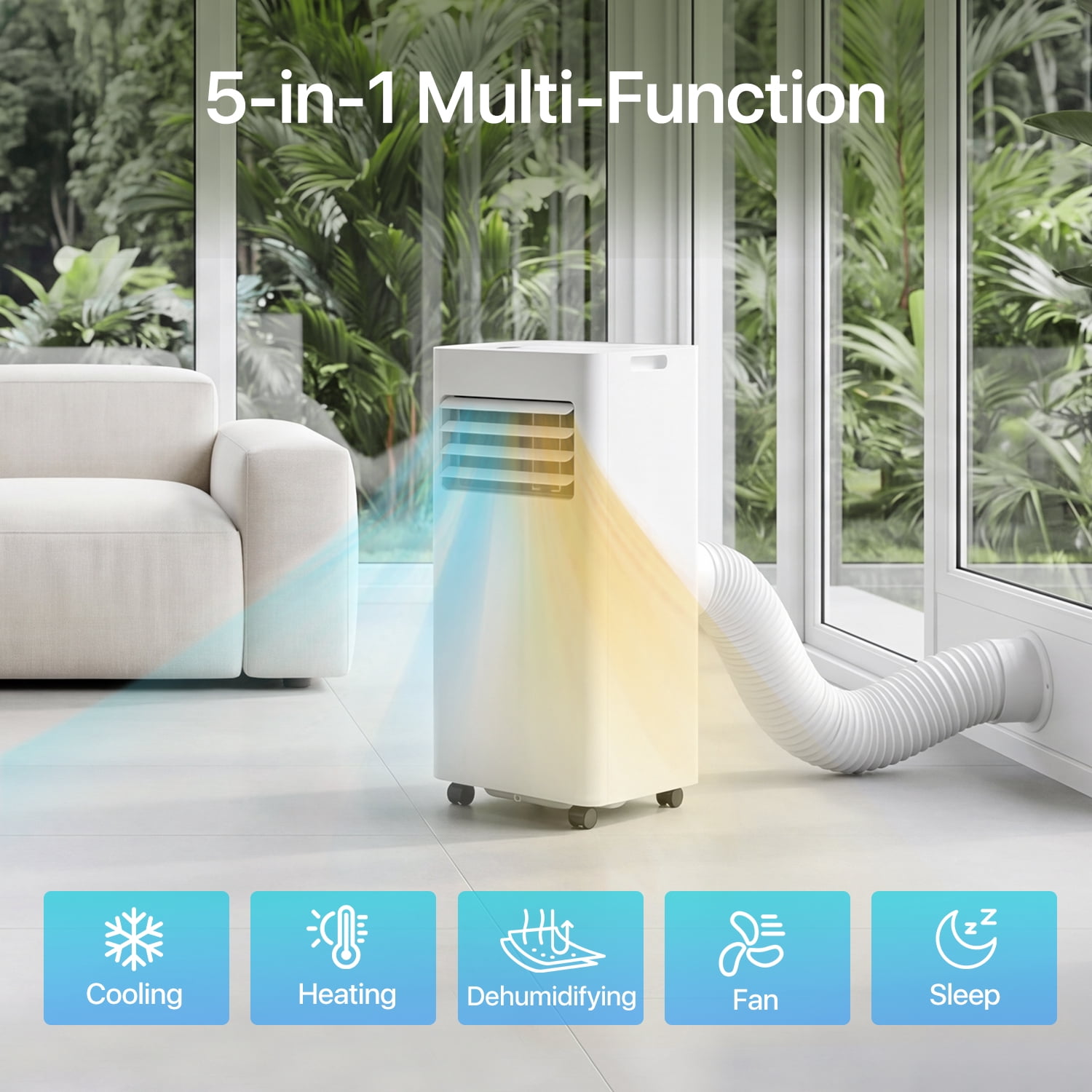 Dateyes 10000 BTU 5-in-1 Portable Air Conditioner, Smart Standing Cooling and Heating Unit, Remote Control Dehumidifier & Fan for Bedroom, Indoor Room AC