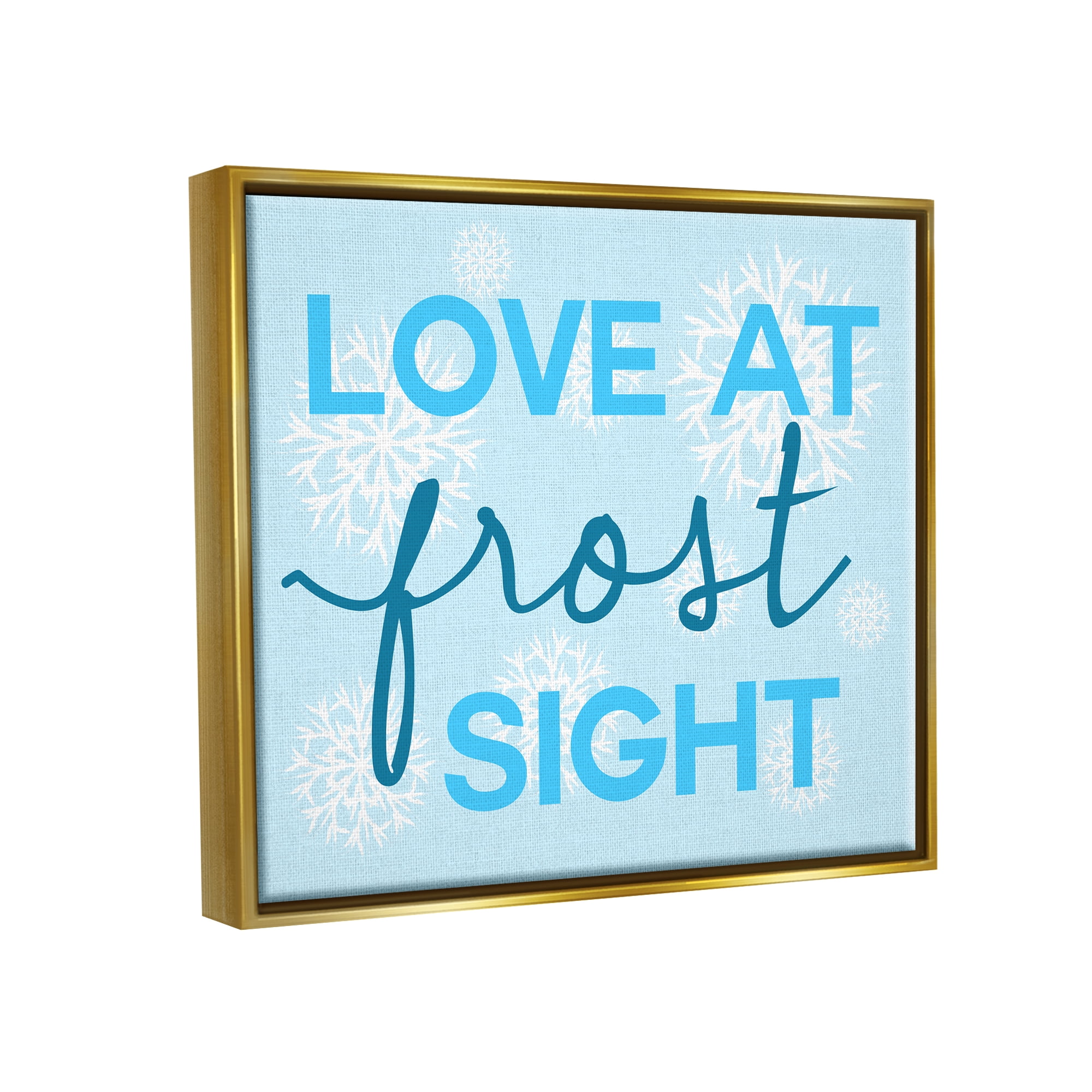 Stupell Industries Love at Frost Sight Pun Holiday Painting Gold Floater Framed Canvas Art Print Wall Art, 21 x 17