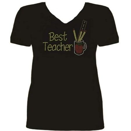 Bling Best Teacher Rhinestone Ladies T Shirt sv
