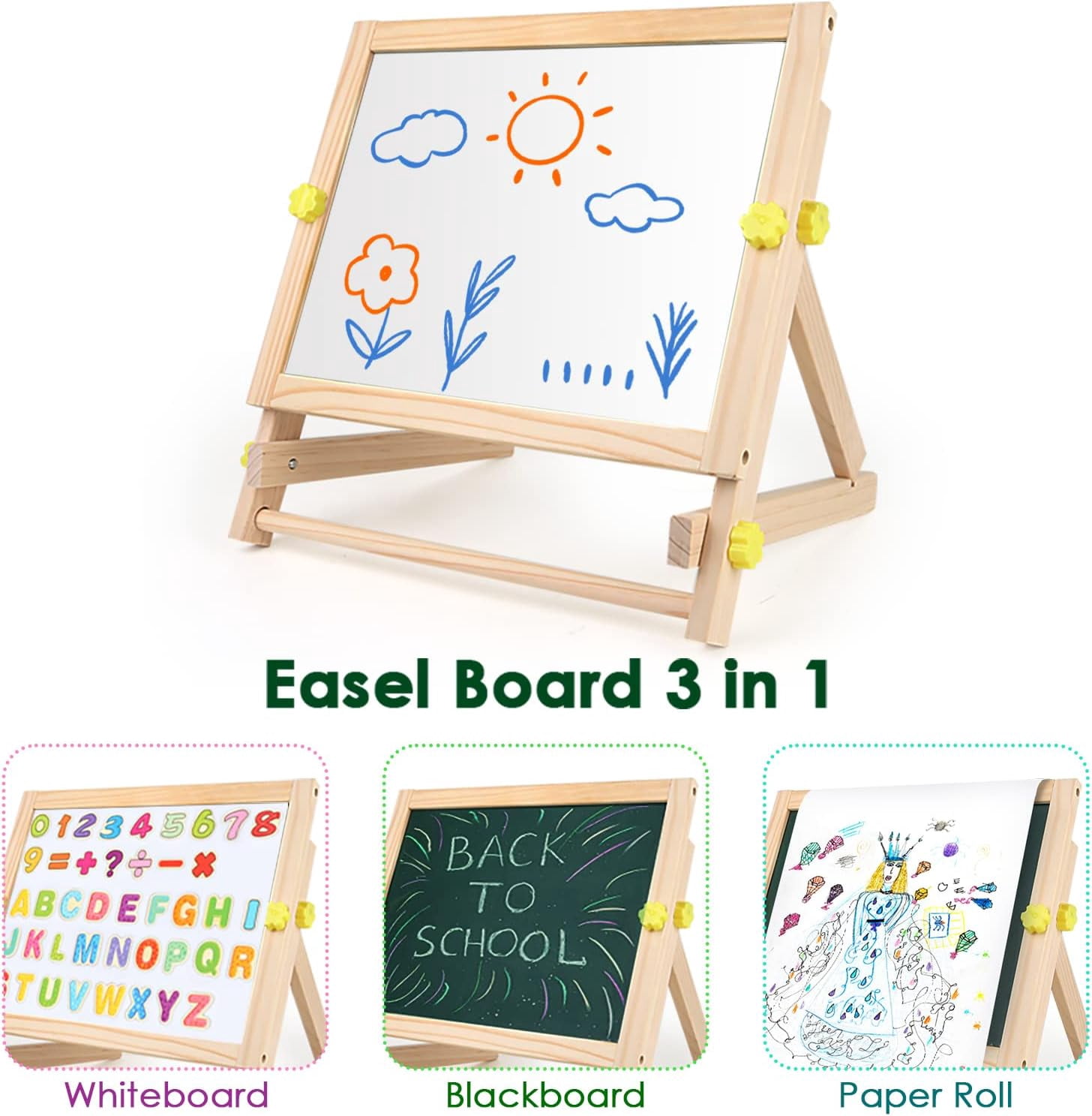 Ealing Wooden Tabletop Easel Art Center, with Magnetic Whiteboard, Chalkboard , Tabletop Drawing Board for Kids with Magnetic Letters Numbers and Other Accessories