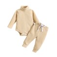 thumbnail image 1 of Gibobby Conjunto de ropa para bebé y niño Manga Larga Sólido Acanalado Mono Pantalones Trajes(Beige,3-6 Meses), 1 of 5