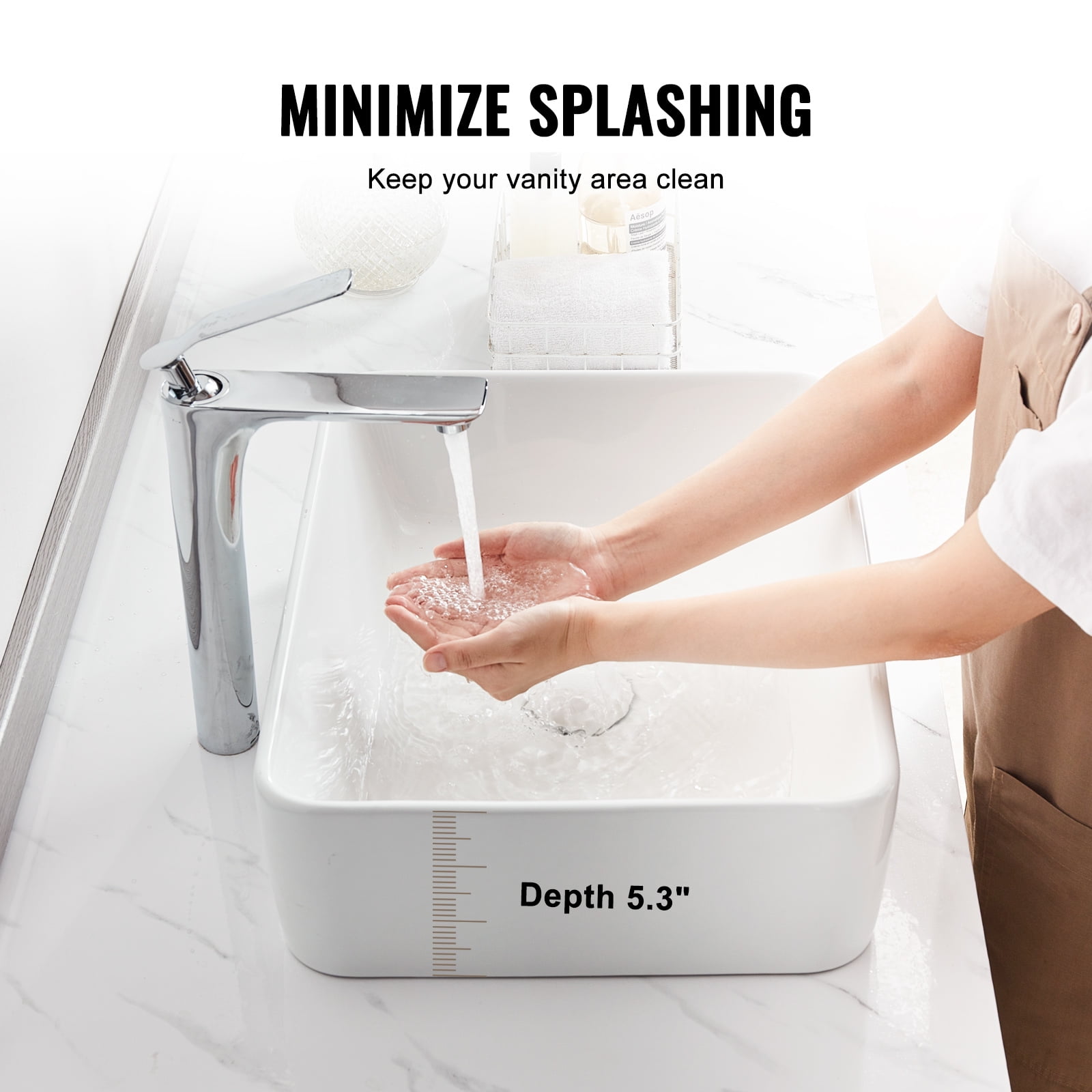 KFFKFF Rectangular Basin, 19" x 14.7" Countertop Sink, White Ceramic for Above Counter Use, Contemporary Design, Lustrous and Sophisticated, Securely Packaged for Bathrooms, Hotels, Restrooms, RVs
