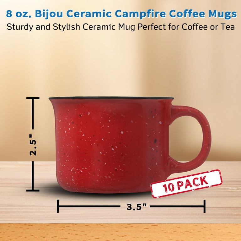 10 Bijou Ceramic Campfire Coffee Mugs Set, 8 oz. - Ceramic, Speckled,  Sturdy, C-handle - Red