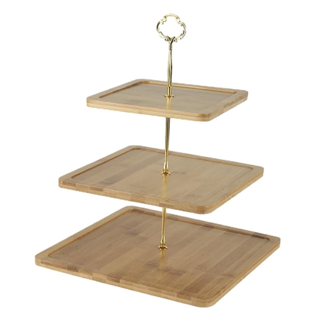 Support de Service en Bois Style Ferme, Plateau à Étages Décor pour Traiteur, Fête du Thé à la Maison 3 Niveaux