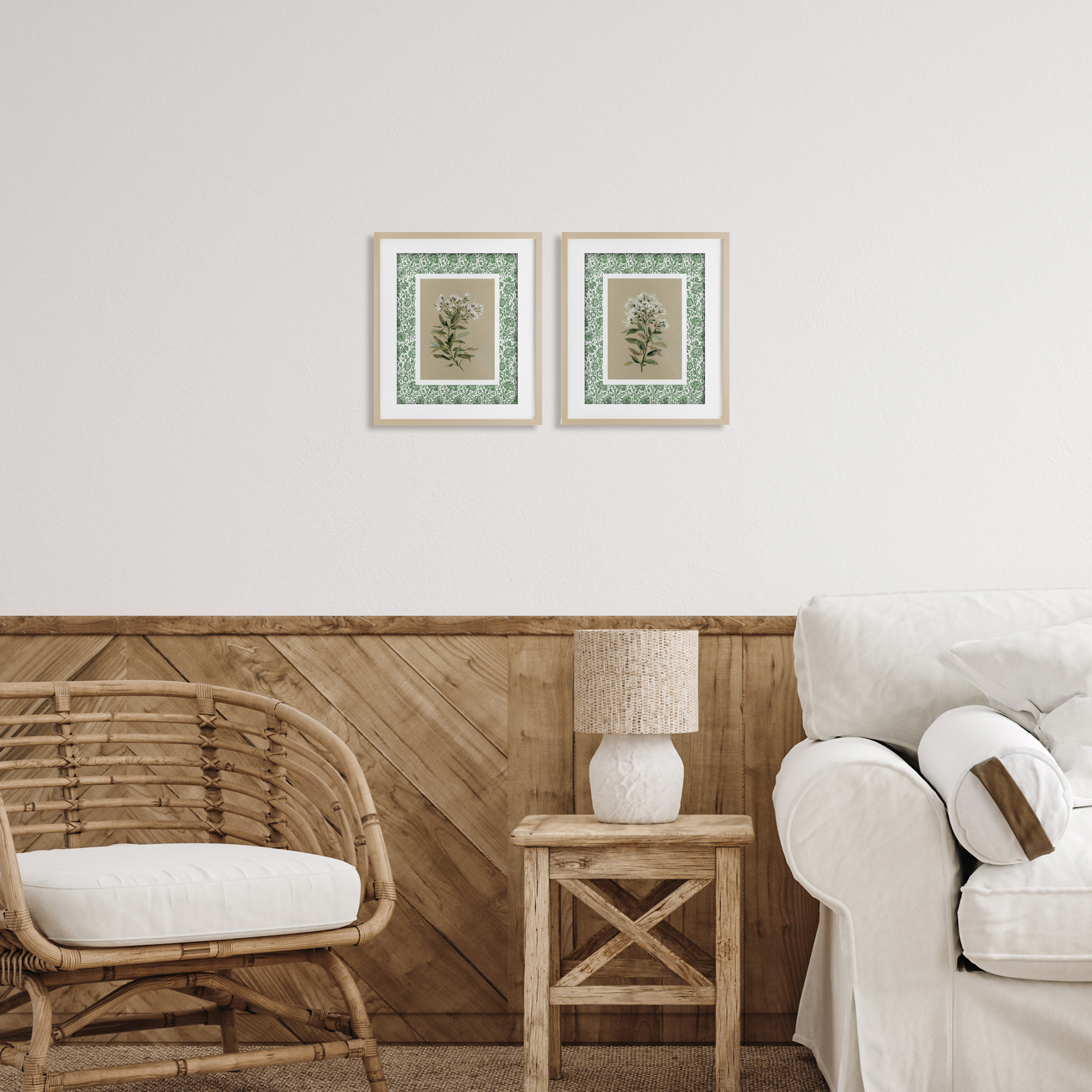 Stupell Industries Green Botanical Patterned Florals 2 Piece Birch Framed Print Under Glass Set, design by Carol Robinson