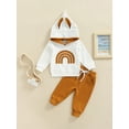 thumbnail image 2 of 2 Pieces Baby Suit Set Rainbow Patterns Long Sleeve Hooded Tops+ Tie-Up Long Pants, 2 of 9