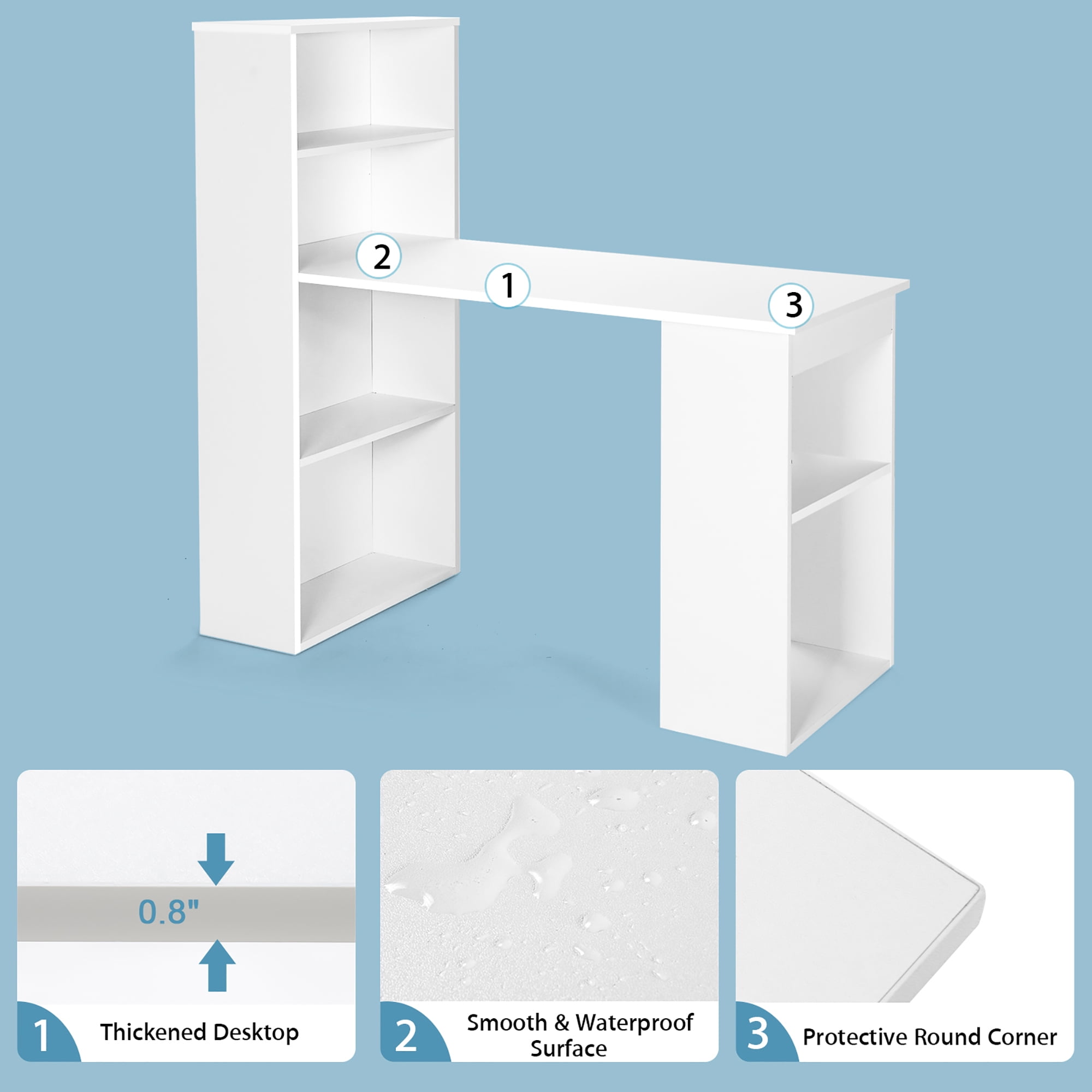 Costway Computer Desk Writing  Workstation Office w/6-Tier Storage Shelves White