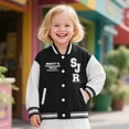 thumbnail image 2 of LIIPEE Boys Girls Jacket Letter Printed Color Block Long Sleeve Stand Collar Button Warm Baseball Jackets Handsome Birthday Coat,Black,18-24 Months, 2 of 4