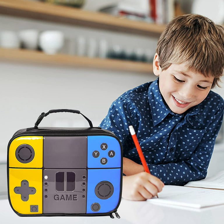 Boy Lunch Box Kids Lunch Bag Insulated Leather Gameboy Thermal Lunch bag  for School Insulated Cooler Bag Waterproof Game Lunch Boxes for Boys Girls
