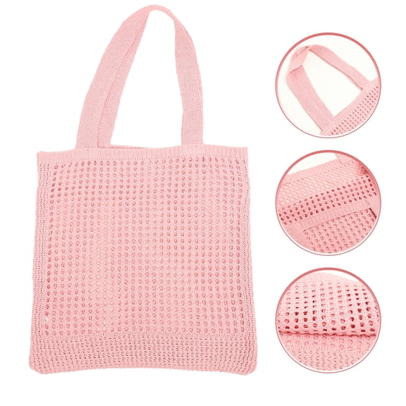 HAMPPLIES Pink Crochet Tote Bag for Women Durable Polyester Material Large Capacity for Daily Use Storage