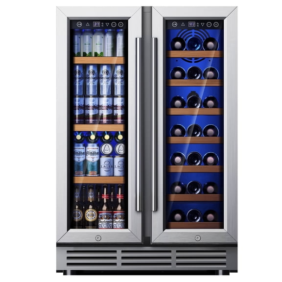 Simzlife 24" Dual Zone Beverage Refrigerator  up to 21 Bottles & 88 Cans,Built-in Wine Fridge for Home/Bar/Office