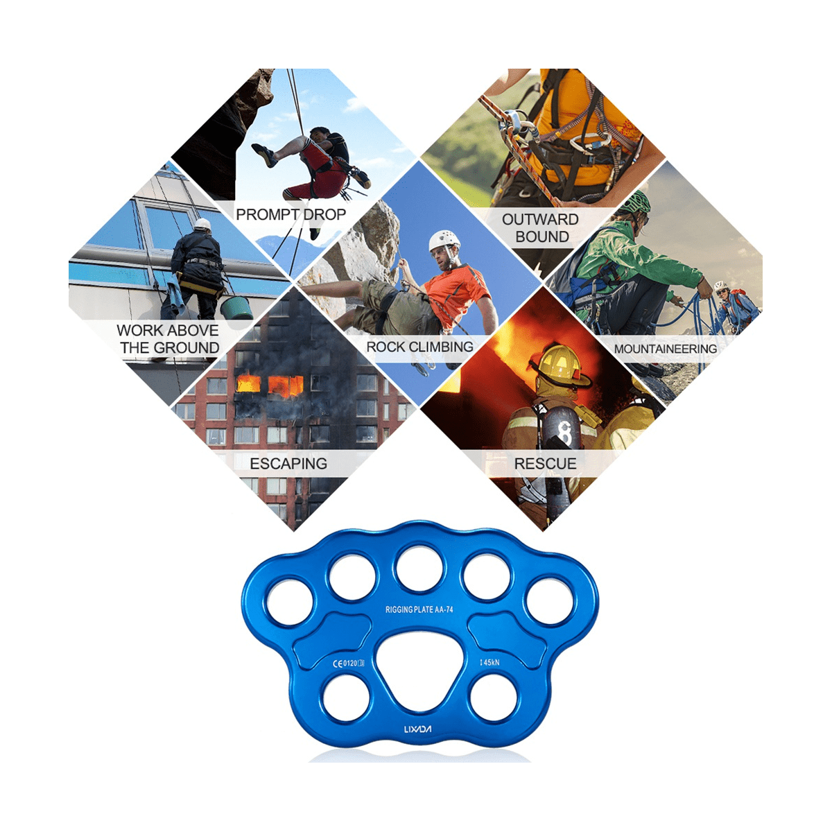 8 Holes Outdoor Rigging Plate 45KN Rock Climbing Mountaineering Anchor Point Connector Gear Rigging Plate