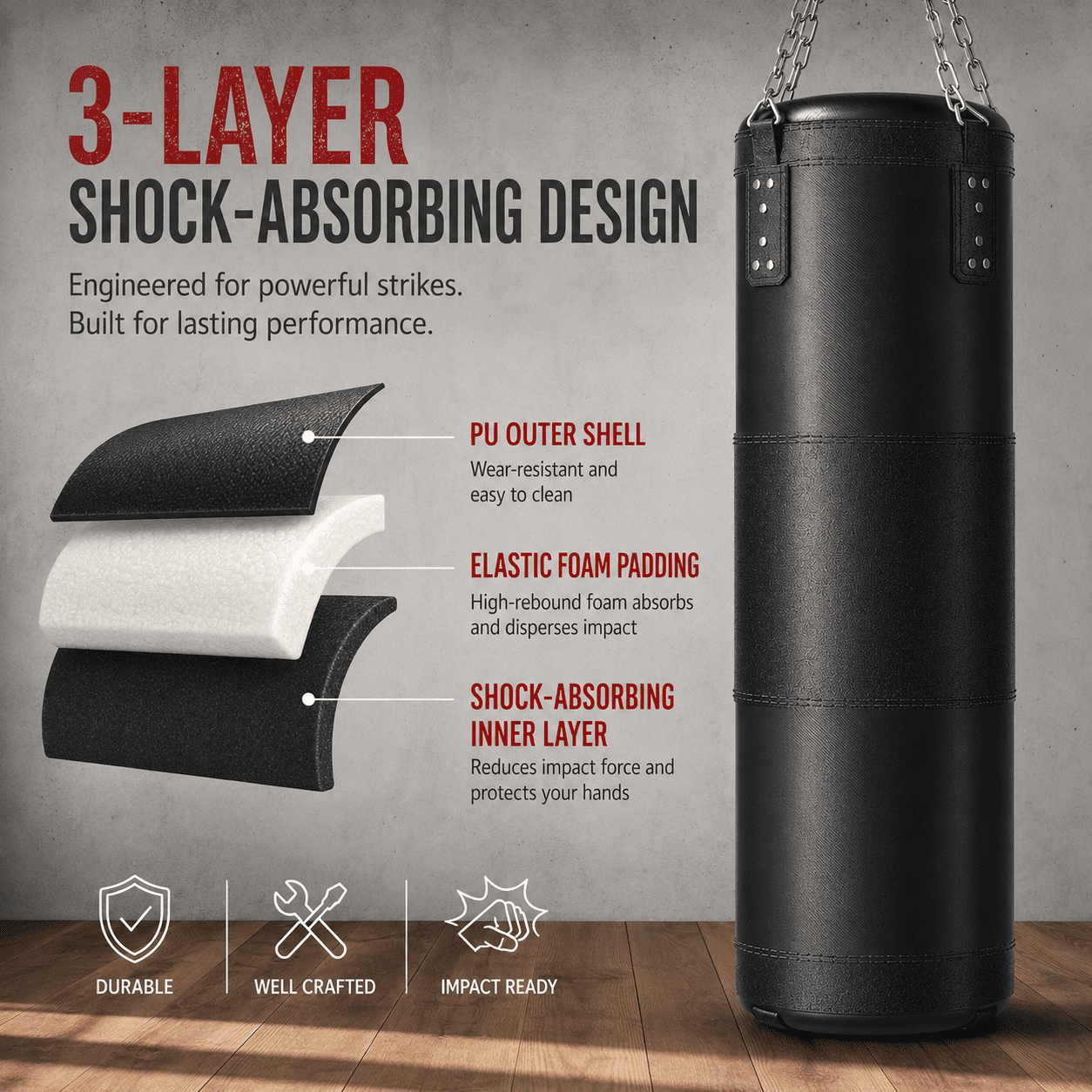 4ft Heavy Punching Bag for Adults, Unfilled Boxing Bag Set with 12oz Gloves, Black