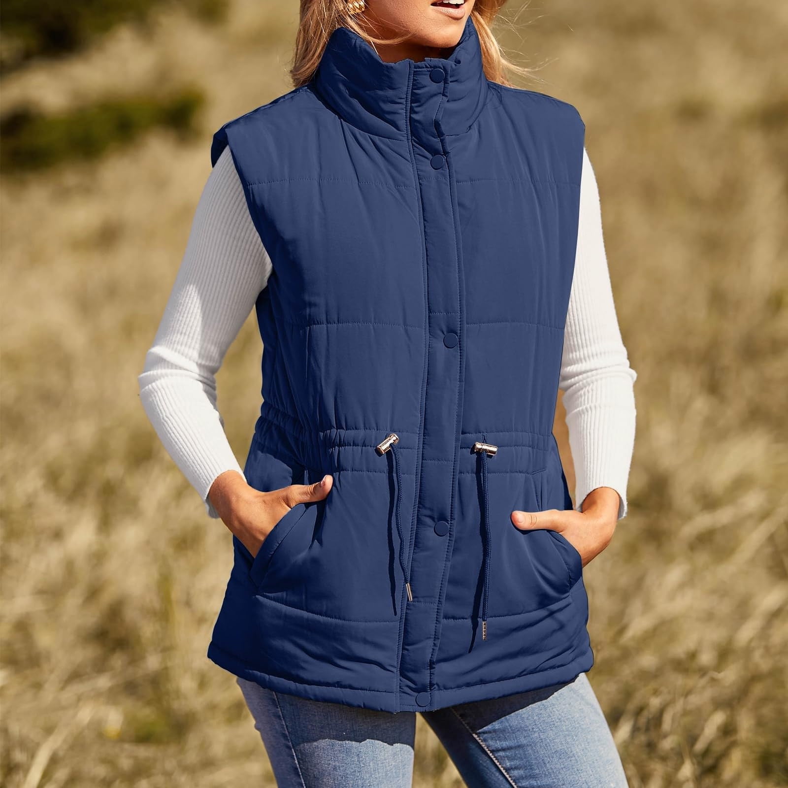 Zedker Women's Puffer Vest Hooded Running Vests Slim Fit Fleece Sleeveless Lightweight Jacket Fall Winter