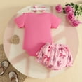 thumbnail image 6 of DHFJKG Baby Girls Clothes Outfits Romper Short Sleeve Ribbed Ruffle Bodysuit Watermelon Print Shorts With Headband Toddler 3 Piece Comfortable Outfit, 6 of 9
