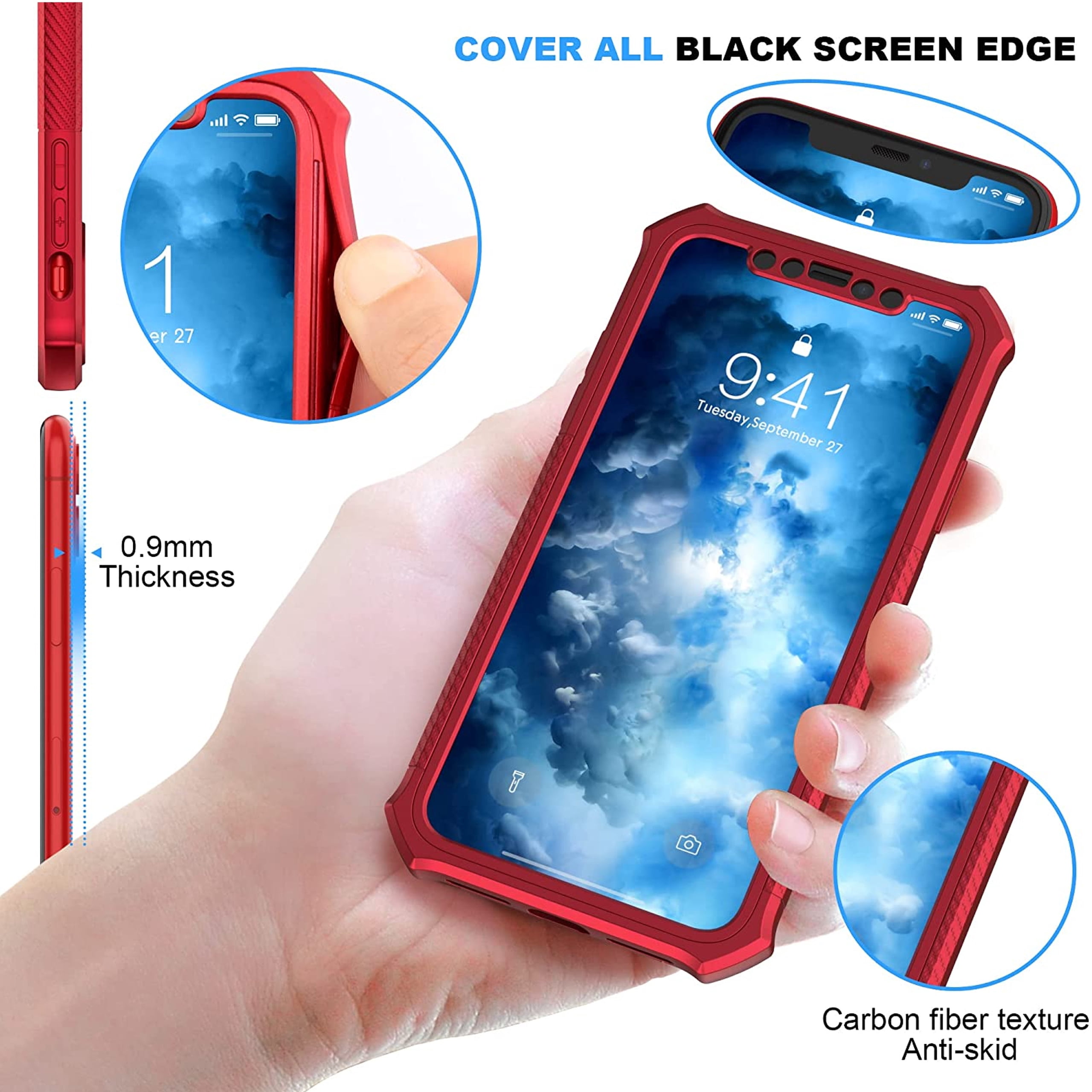 For TCL 50 LE Full-Body Dual Layer Hybrid Case Slim, Drop-Proof TPU Hard PC, Durable Corner Front Bumper Protector Phone Case Cover by Xpression, Red