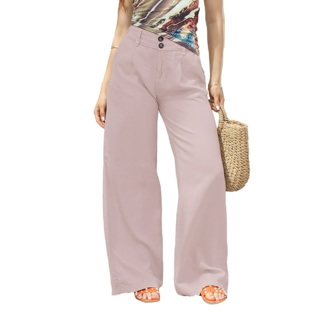 Pantalón Mujer Wide Leg Vestir Tiro Alto Rosa