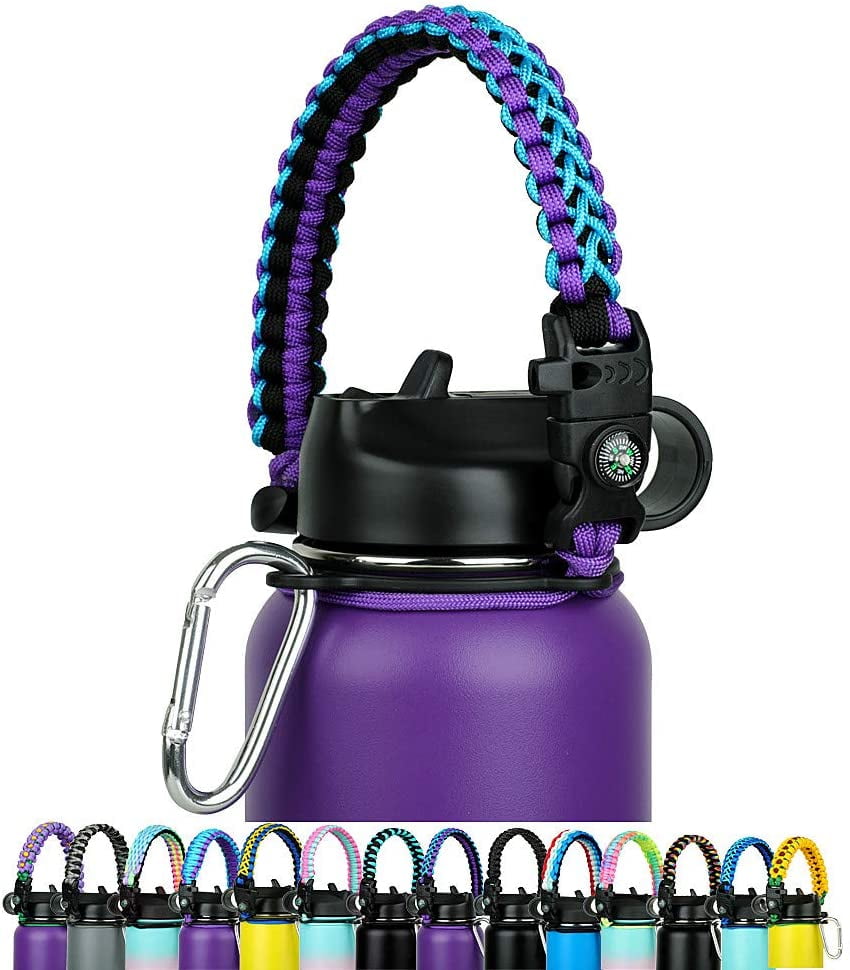Paracord Carrier Strap Cord with Safety Ring,Compass and Carabiner WEREWOLVES Paracord Handle Durable Carrier Fits Wide Mouth Bottles 12oz to 64oz Ideal Water Bottle Handle Strap 