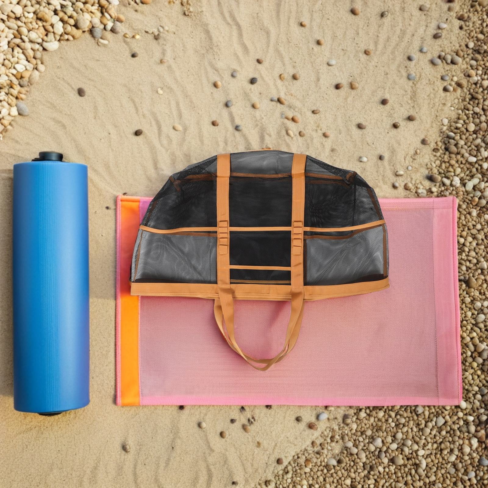 Toyandona Lightweight Black Mesh Tote Bag with Hand Strap Perfect for Beach Travel and Everyday Use