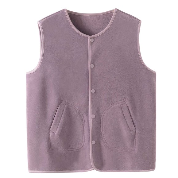 Yuyuzo Sherpa Lined Vest for Women Sleeveless Button down Lightweight Jackets Solid Color Crewneck Waistcoat