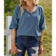 thumbnail image 3 of Camiseta de Mujer Color Puro Manga Media Cuello en V Azul Claro S, 3 of 6