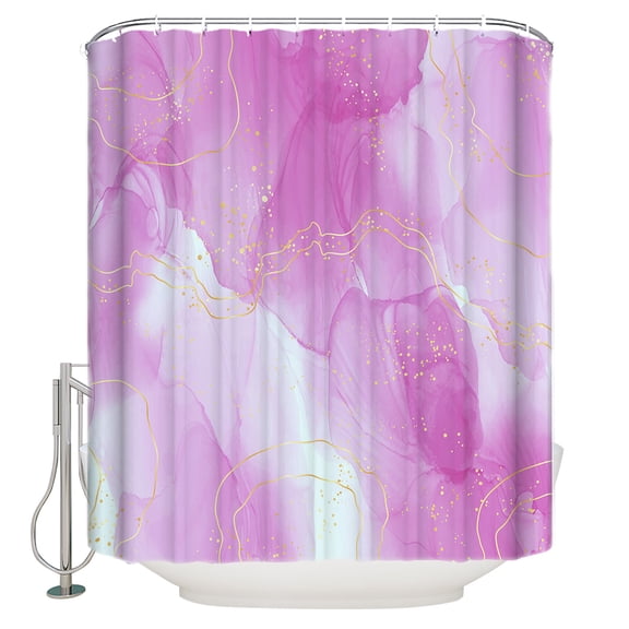 Purple Marble Shower Curtain Set ,Waterproof Fabric Shower Curtains Golden Lines Modern Shower Curtains for Bathroom,Bathroom Decor 36"x72"