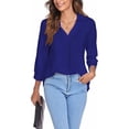 thumbnail image 3 of Blusa Cuello en V Manga 3/4 Color puro para mujer Camisa plisada holgada informal para verano primavera, 3 of 6