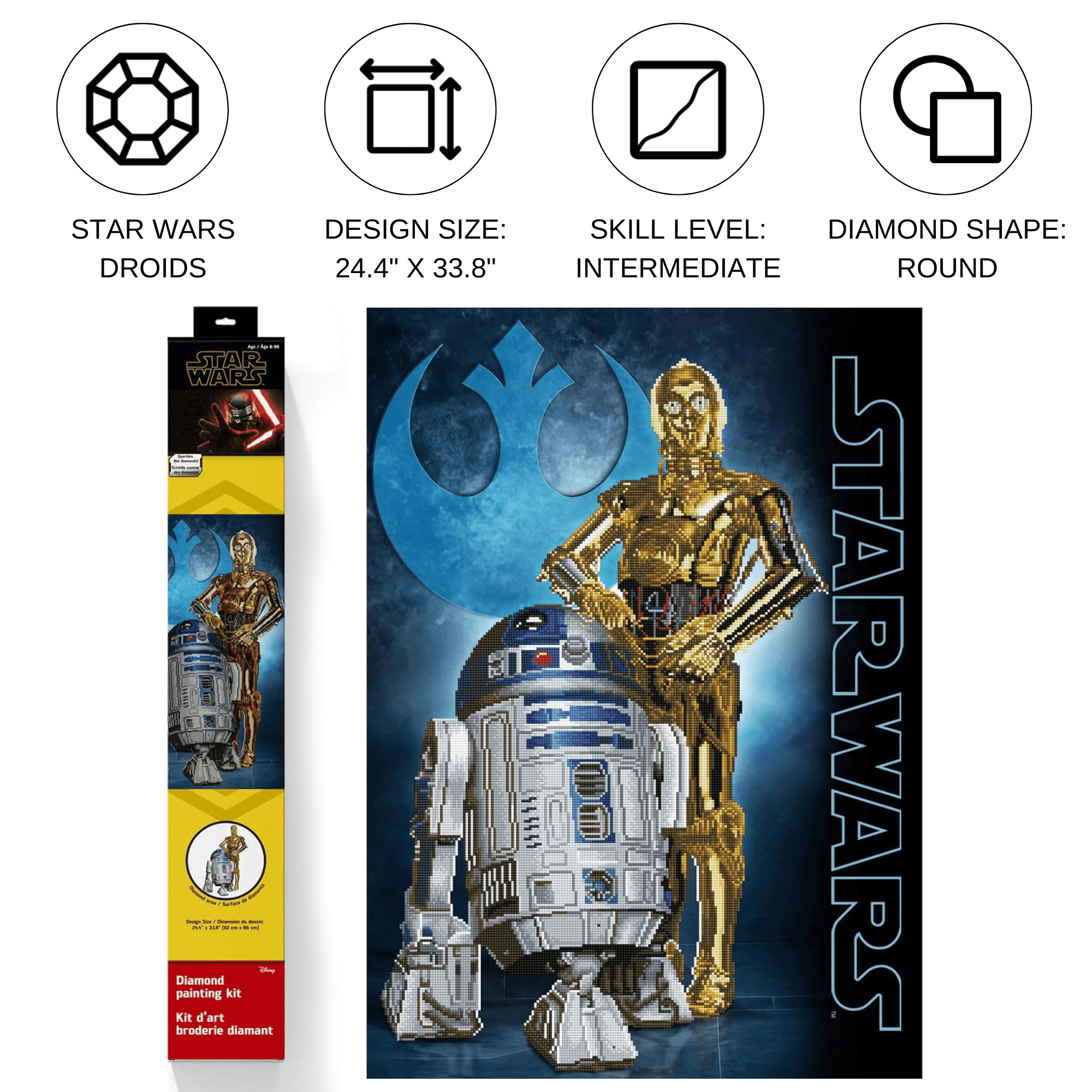 Open Box Diamond Dotz Star Wars Droids Diamond Painting Kits for Adults - Diamond Art Kits a Relaxing Creative Craft Kit with Dotz Gems 20x16