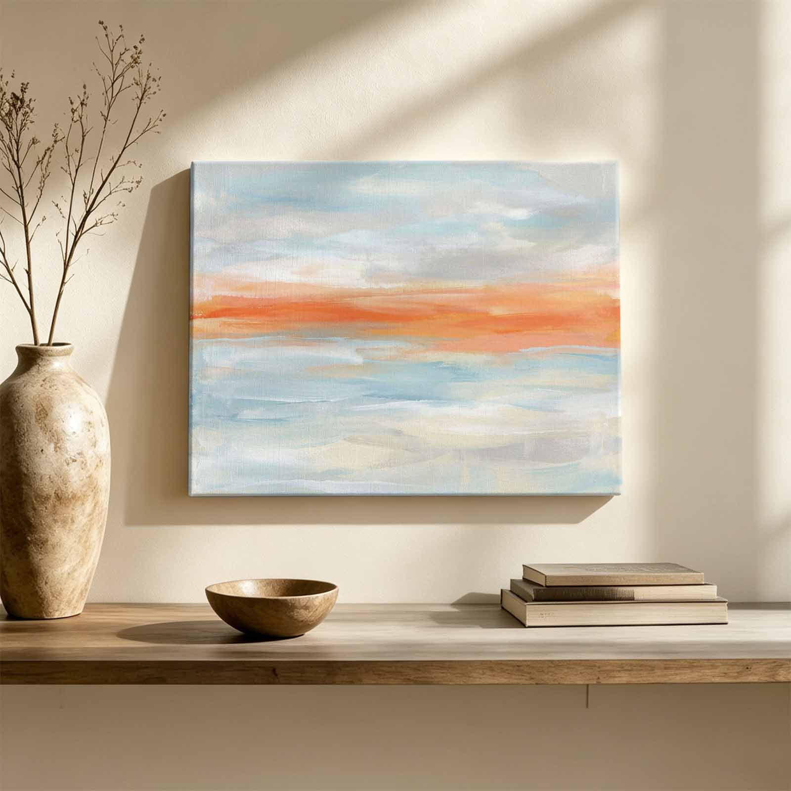 Abstract Sunset Canvas Wall Art Orange Blue Gradient Oil Painting Modern Art Wall Art Prints Artwork Framed Canvas Ready to Hang Art Pictures for Living Dining Room Bedroom Hallway 24 x 20